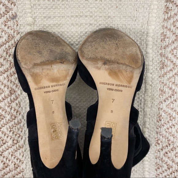 Sigerson Morrison Black Suede Mesh Cut Out Heels - Picture 6 of 9